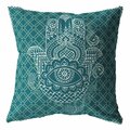 Palacedesigns 26 in. Hamsa Indoor & Outdoor Throw Pillow Teal White & Green PA3681757